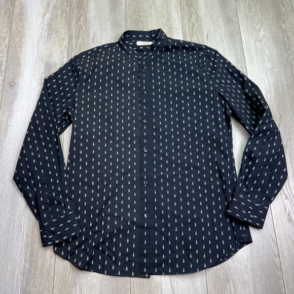 Celine Paris Shirt Mens Size 41 Black White Button Up Inverted Collar Cotton - Picture 1 of 9